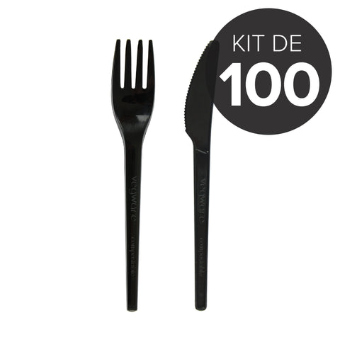 100 sets de couverts noirs en CPLA