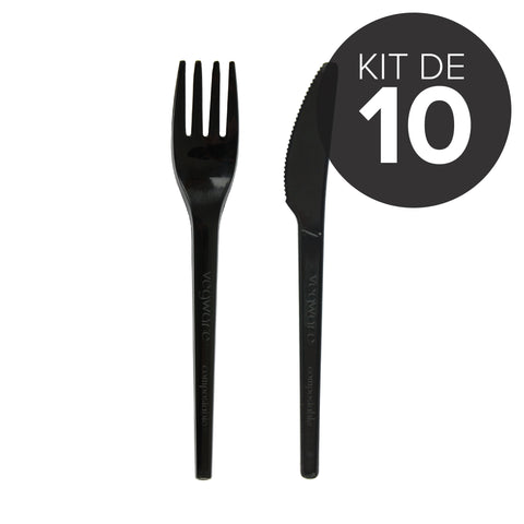 10 sets de couverts noirs en CPLA