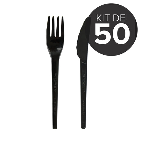 50 sets de couverts noirs en CPLA